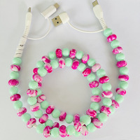 Kabel Pengisi Daya Ponsel 4 in 1 Warna Hijau Mint Pink Motif Marmer Berhias Manik-Manik USB Type C Multi Charging Cable Data Transfer Cord