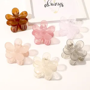 Hot Selling Flower Hair Claw Clip Simple Candy Color Plastic Hair Claw For Women Floral Hair Accessories
