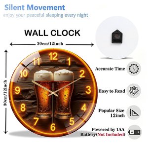 Horloge ronde en verre silencieuse personnalisée 30 cm, initiales personnalisées, design moderne, maison, bureau - Product Image 2