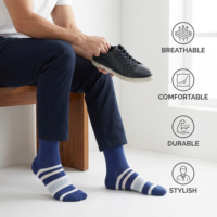 Chaussettes mi-mollet décontractées en coton doux rayées pour hommes, respirantes, avec bord élastique, plusieurs couleurs disponibles, pour usage quotidien