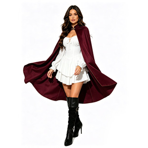 Capa medieval de terciopelo con cuello alto, disfraz de Halloween para mujer, para actuaciones en escenario, cosplay, fiestas, en negro, rojo y burdeos. - Product Image 4