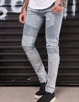 Nouveau jean pour homme pantalon slim stretch à jambe droite pantalon plissé décontracté déchiré jeune jean motard
