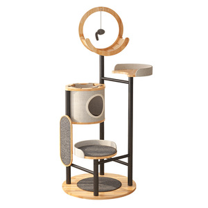 Arbre à chat en <span class=keywords><strong>chêne</strong></span> massif, 4 niveaux réglables, stable, sûr, mobilier d'intérieur de luxe pour plusieurs chats, design robuste et écologique - Product Image 6