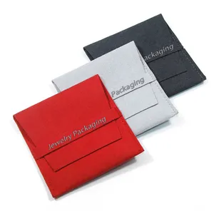 कस्टम लोगो काले, लाल ग्रे पुन: प्रयोज्य लिफाफा गहने उपहार हार पैकेज पाउच