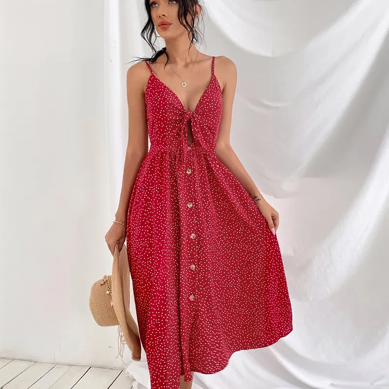 Venta al por mayor de vestidos de moda de verano para las mujeres de encargo de la vendimia de lunares florales polinesios de talla grande vestidos elegantes Sexy Slip vestido