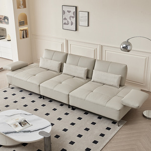 <b>Cream</b> Style Adjustable Backrest Genuine Leather Three Seater Straight <b>Sofa</b> Set For Small Living Room Home - Product Image 3