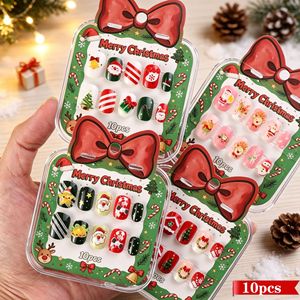 Faux ongles de Noël pour enfants, design flocon de neige, arbre de Noël, canne à sucre, réutilisables, amovibles, cadeau de Noël pour enfants - Product Image 2