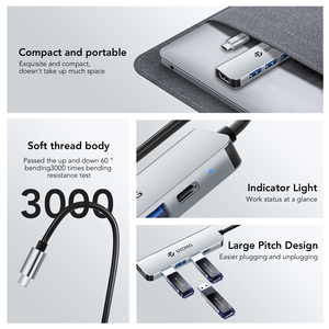 Hub USB-C SYONG 5-en-1 avec <span class=keywords><strong>HDMI</strong></span> 4K30Hz, PD 100W, 3 ports USB-A 3.0/2.0, station d'accueil 5 ports pour téléphone/ordinateur portable/tablette, Plug and Play - Product Image 6