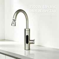 Robinet d'eau chaude instantanée électrique entièrement en acier inoxydable, design col de cygne rotatif, autoportant pour extérieur, maison et garage