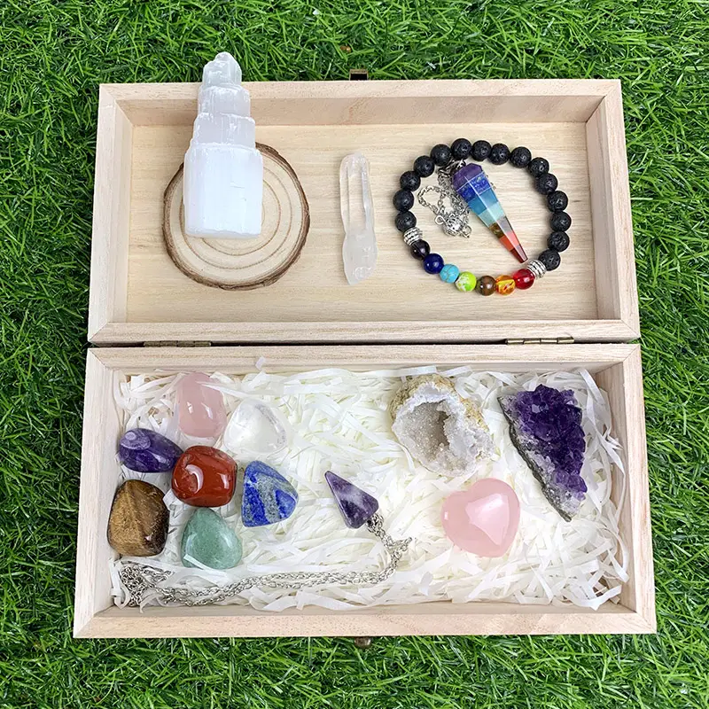 wholesale Custom Chakra Crystal With Box Healing 7 Chakras Crystal Set for healing