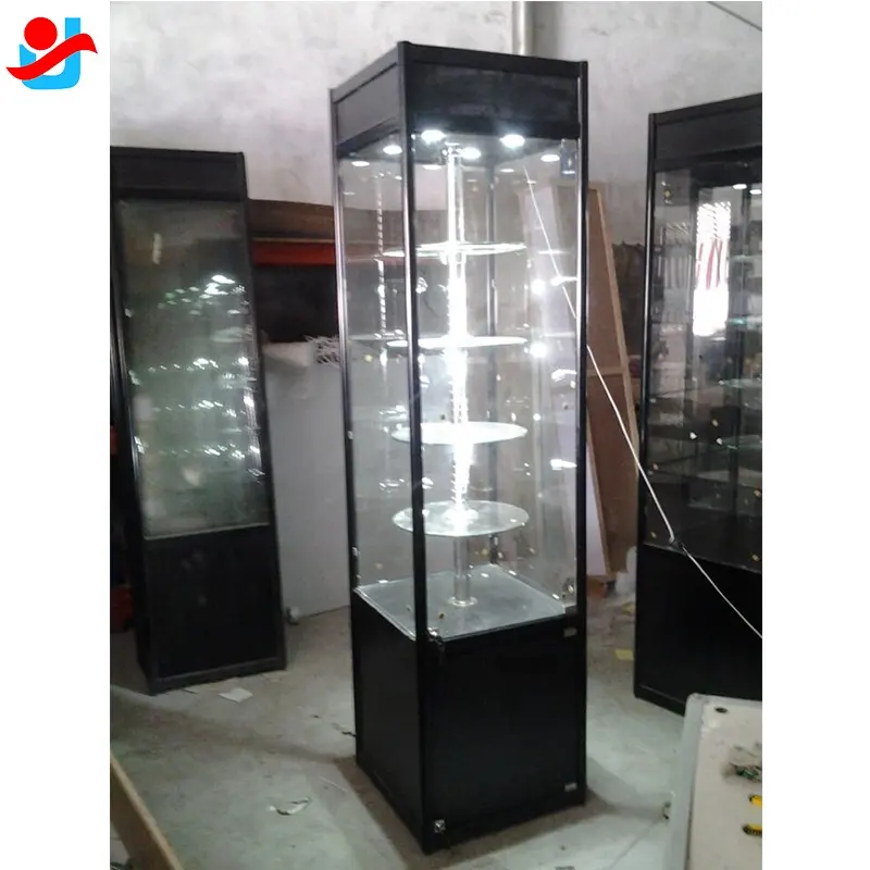 Black Floor Standing Rotating Glass Display Showcase Cabinet glas turm