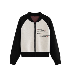 Giacche personalizzate in pura lana con Zip da donna <span class=keywords><strong>Cardigan</strong></span> stile francese con collo alto Color Block Casual top caldi invernali - Product Image 1