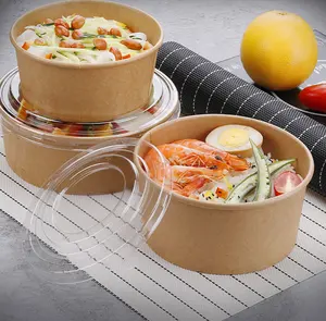 Biodegradable Custom Logo Printing Food Packing Container Salad Bowls Kraft Paper Bowl From Factory Manufacturer