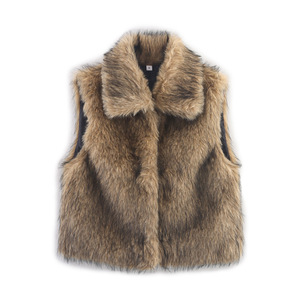 Gilet en fausse fourrure tricoté pour femme, sans manches, vêtement d'extérieur d'hiver avec col en fourrure, veste décontractée - Product Image 5