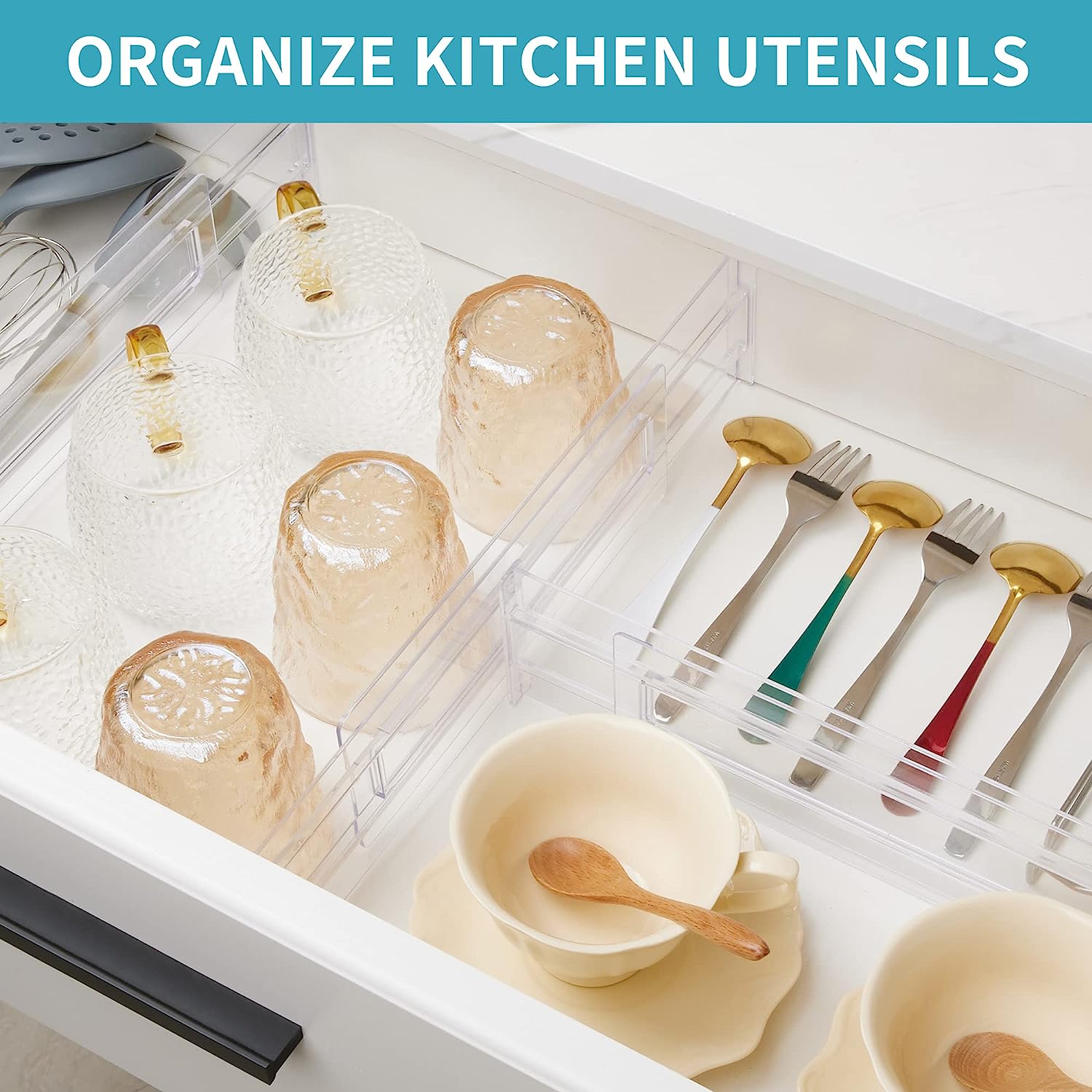 Divisori per cassetti in bambù regolabili Organizer divisori per organizzazione espandibili di grandi dimensioni per utensili da cucina comò camera da letto bagno  15