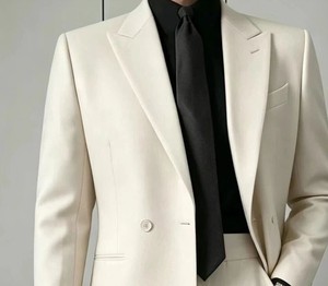 Hochwertiger Cremeweißer Herrenanzug 2-teilig Slim Fit Einreihiger Blazer mit Hose Hochzeits-Bräutigam Formeller Business-Anzug - Product Image 5