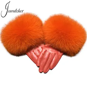 En gros hiver coupe-vent véritable peau de mouton dames gants en cuir conduite en plein air Design de mode femmes vrais gants de fourrure de renard