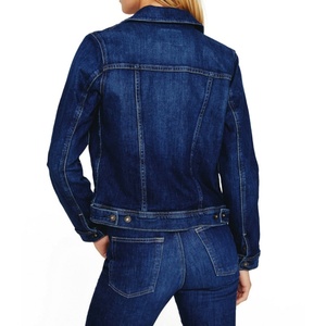 New Arrival Women Slim Fit Dark Indigo Wash Denim Jacket Classic <b>Button</b> Front Long Sleeve Casual <b>Jean</b> Jacket - Product Image 2