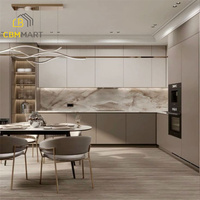 CBMmart Armoires de cuisine modulaires au design moderne avec portes en stratifié et en verre résine, ensemble de meubles de rangement en bois