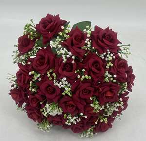 Buket bunga buatan sutra merah putih 24 kepala, tumbuhan mawar buatan untuk dekorasi pernikahan Valentine - Product Image 3