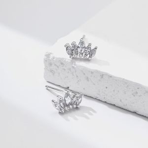 Dylam Stylish Tiny S925 <b>Silver</b> Rhodium 18K Gold Plating Dress up Marquise 5A Cubic Zirconia Sparkle <b>Crown</b> Shape Stud Earrings - Product Image 3
