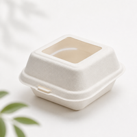 Boîte à burger jetable en bagasse de canne à sucre de 6 pouces avec fenêtre transparente pour la vente à emporter en restaurant