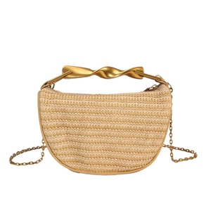 Bolso de mano de paja para mujer con asa superior, elegante bolso de noche con cadena desmontable para vacaciones en la playa, bodas y fiestas - Product Image 1