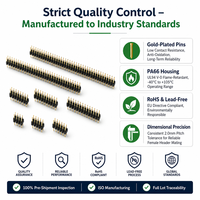 Strip Header Pin Jantan 2.0mm Langsung dari Pabrik 2P-40P Pin Kuningan Ujung Berlapis Emas Dua Baris Lubang Tembus PA66 UL94 V-0 RoHS