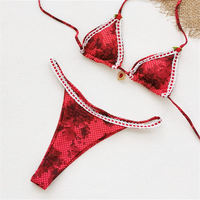 Ensemble de bikini triangle floral, vêtements de plage, dentelle, pendentif cœur, micro-maillot de bain ajustable, tenue personnalisée pour le défilé du carnaval de Santa Cruz