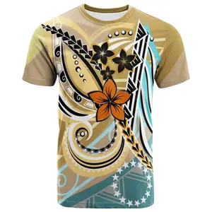 カスタムロゴクックアイランドTシャツ男性用卸売直販3Dプリントフラワーリボンデザインプリントプラスサイズメンズシャツ