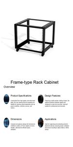 Rack de serveur ouvert en acier, capacité standard, centre de données, rack de réseau mural, noir, profondeur réglable, cadre ouvert, rack de serveur à 4 poteaux - Product Image 3