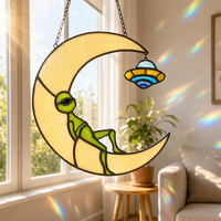YAPPIE HD-0100 UFO Alien Art Déco Ensemble de sous-verres en verre teinté Logo personnalisé Décoration de jardin extérieur Thème extraterrestre Anniversaire