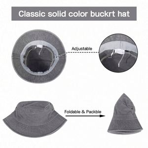 Wholesale Multiple Classical Color Unisex Bucket <b>Hat</b> 100% Cotton Washed Denim Vintage Sun Bucket <b>Hats</b> - Product Image 4