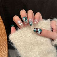 Ongles à presser faits main haut de gamme style rétro color block français, motifs ciel étoilé, formes carrées/en C/en tube, 5,0 cm, pour nail art
