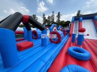 Parcours d'obstacles gonflable géant de 100 pieds, arène sportive gonflable, parc à thème gonflable, parcours d'obstacles gonflable avec toboggan combiné