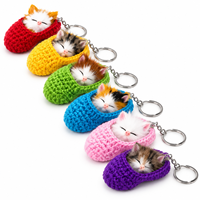 Porte-clés en peluche chat endormi, mignon, personnalisé, type animal en peluche, jouets, poupées chaton en forme de pantoufle tricotée, breloques pour sac à dos pour les amoureux des chats