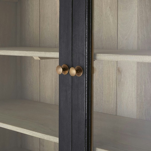 Vetrina Espositiva Intagliata in Legno di Rovere Antico Stile Francese Libreria Nera da Soggiorno Mobile Contenitore - Product Image 4