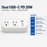 Duvara Monte Edilebilir Aşırı Gerilim Koruyucu 360 °   Döndürülebilir AC Priz PD 20W USB C Hızlı Şarj 2USB-A 2USB-C Ev Ofis Mutfak için