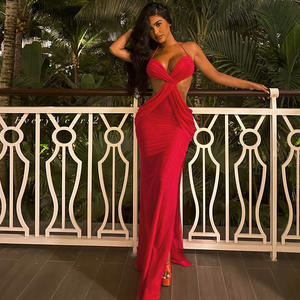 Abito da donna sexy 2026 con schiena scoperta, lunghezza sui fianchi, con cravatta regolabile e design <span class=keywords><strong>incrociato</strong></span>, tinta unita. Disponibile. - Product Image 1