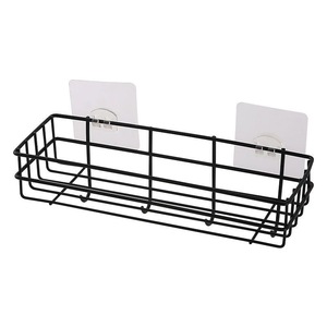 Estante de almacenamiento para baño montado en la pared, blanco y negro, sin taladro, organizador de gel de ducha con ganchos para toallas y accesorios - Product Image 5