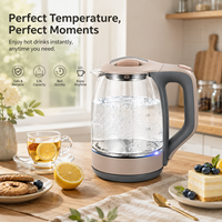 Bouilloire électrique en verre 2,0 L 1500 W avec lumière LED bleue, verre transparent, prise EU, fabricant d'usine, personnalisation OEM ODM, vente en gros