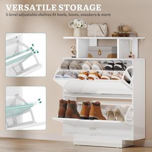 <span class=keywords><strong>Meuble</strong></span> à chaussures fin et élégant à finition brillante, gain de place, avec 2 tiroirs basculants pour couloir, entrée, salon - Product Image 2