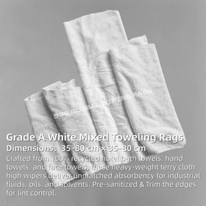 Chiffons de nettoyage en coton recyclé 100% blanc de qualité supérieure, absorbants pour l'huile et l'eau, doux pour le nettoyage industriel - Product Image 2