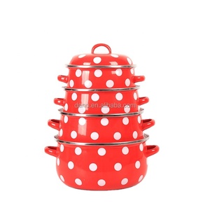 Ensemble de casseroles en émail rouge à pois rétro, empilables, avec couvercles, pour la cuisine - Product Image 2