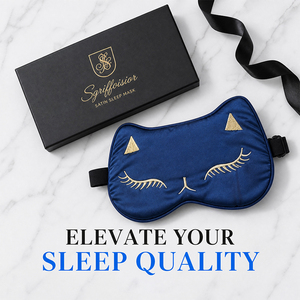 Masque de sommeil en satin avec oreilles de chat mignonnes, broderie, masque pour les yeux doux pour la peau, effet soie, avec sangle élastique réglable - Product Image 1