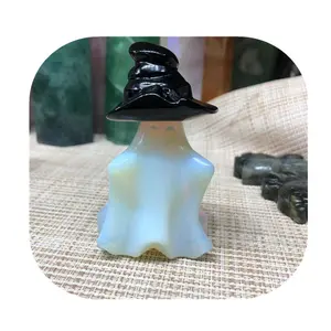 नई आगमन के साथ अर्द्ध कीमती पत्थर शिल्प काले ओब्सीडियन जादूगर टोपी opalite भूत मूर्ति के लिए बिक्री