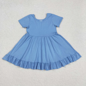 Vestidos de Verano al por Mayor para Niñas Pequeñas, Vestido Dulce de 0 a 16 Años, Manga Corta, Algodón Sólido, Volantes, Largo hasta la Rodilla, Estilo A-Line - Product Image 5