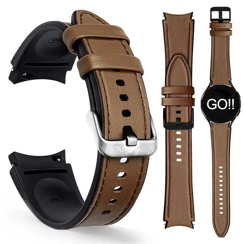 20mm Leather Silicone Watch Strap For Samsung Watch 4 40mm 44mm Bracelet For Samsung Galaxy Watch 4 Classic 42mm 46mm Band