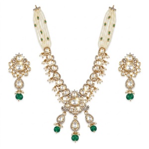 Conjunto de Collar de Perlas y Esmeraldas de Plata 925 de Lujo, Joyería de Novia de Diseño, Aretes Tradicionales para Mujer, Colección - Product Image 1
