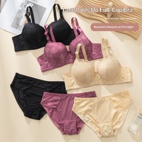 Ensemble de lingerie d'été exclusif transfrontalier, sexy, sculptant, avec soutien-gorge push-up demi-bonnet rembourré à armatures et bretelles convertibles en dentelle, trois pièces